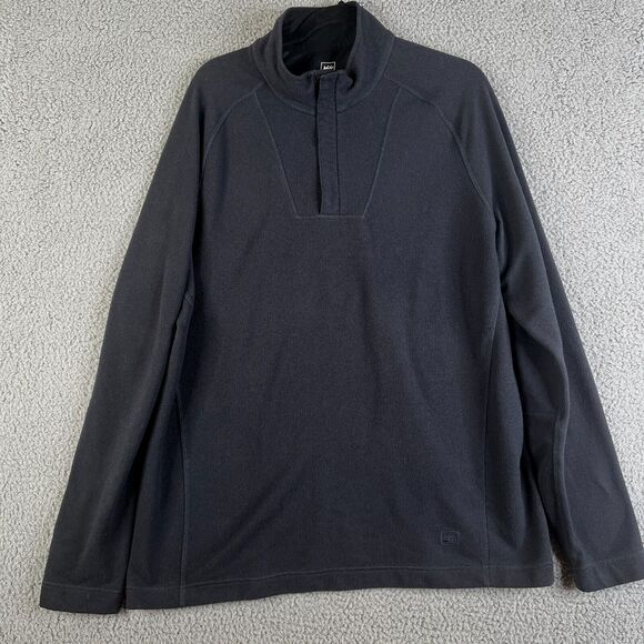 REI Sweater Mens Extra Large Quarter Zip Black Ribbed Pullover Jacket 37249 - Picture 1 of 10